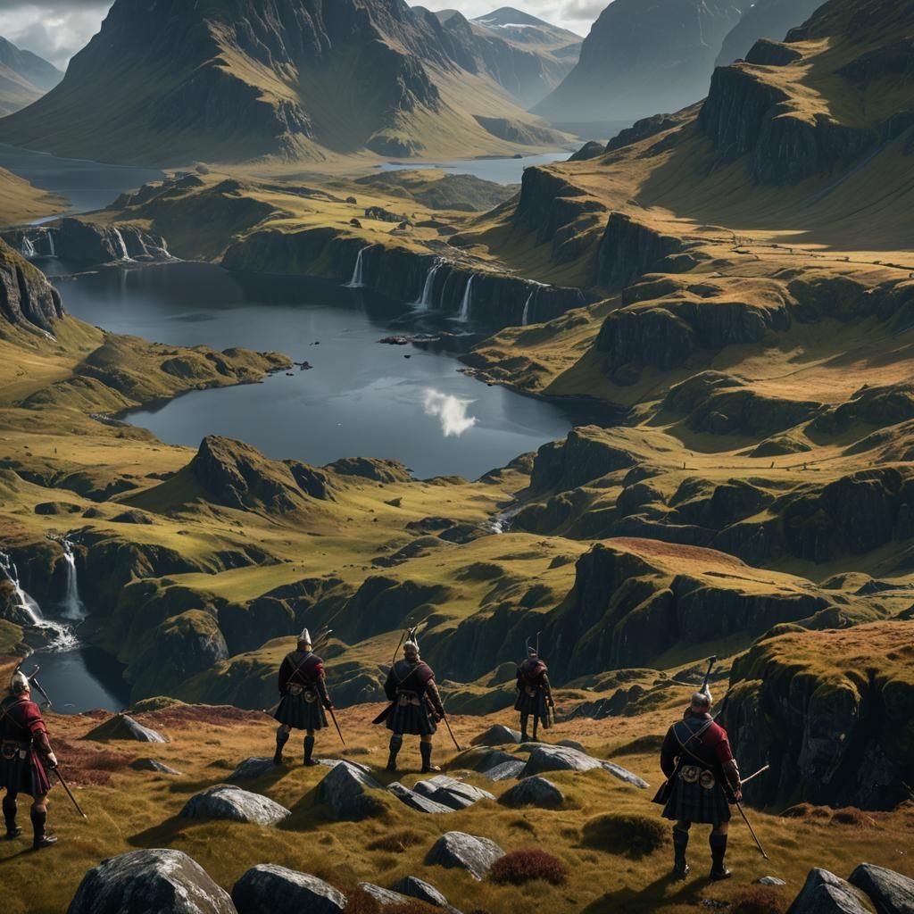 Scottish Highlands Warriors in Detailed Matte Painting