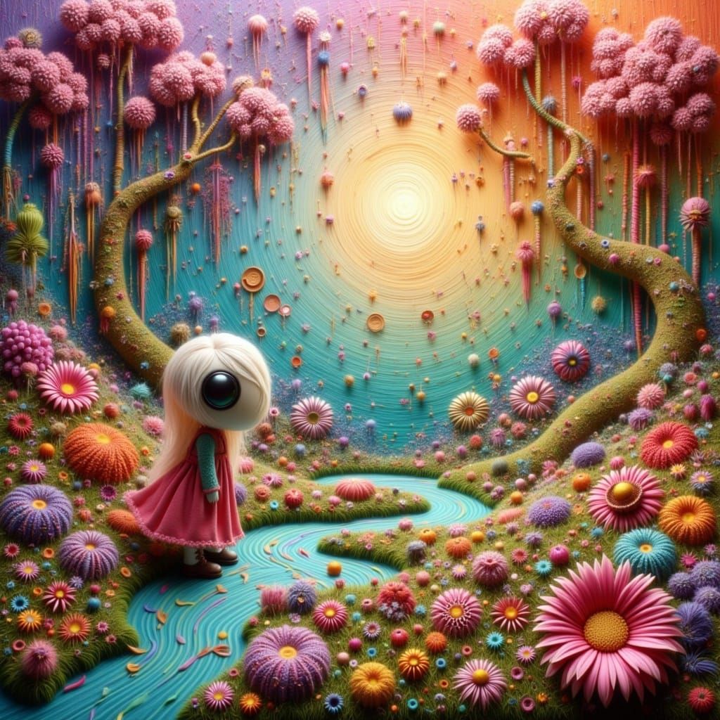 Whimsical Stitched Fairy Tale Landscape