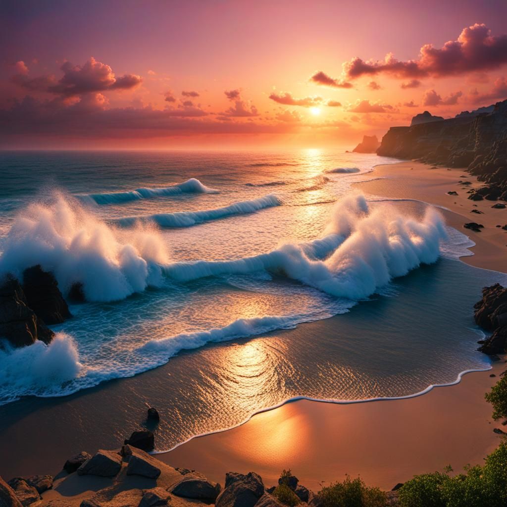 Epic Beach Sunset in Anime Style