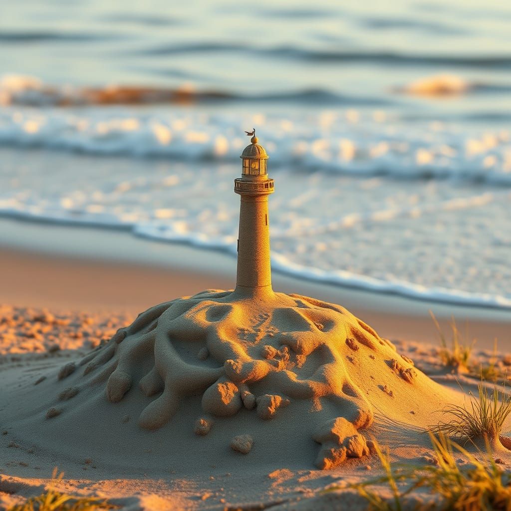 Sand Lighthouse on Beach in Impressionistic Style