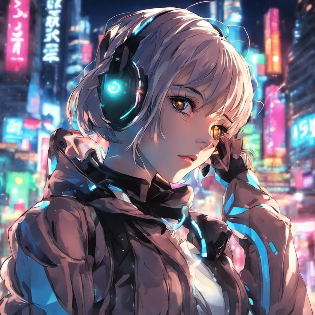 Girl in Neon City: Anime-Inspired Portrait
