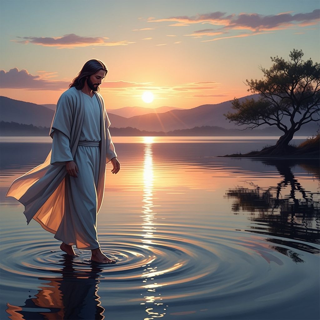 Jesus Walks on Water: Ethereal Sunset Scene