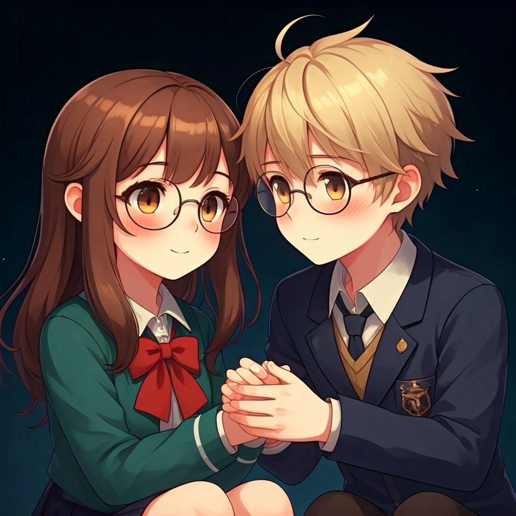 Anime Couple Holding Hands: Tender Moment in 3D