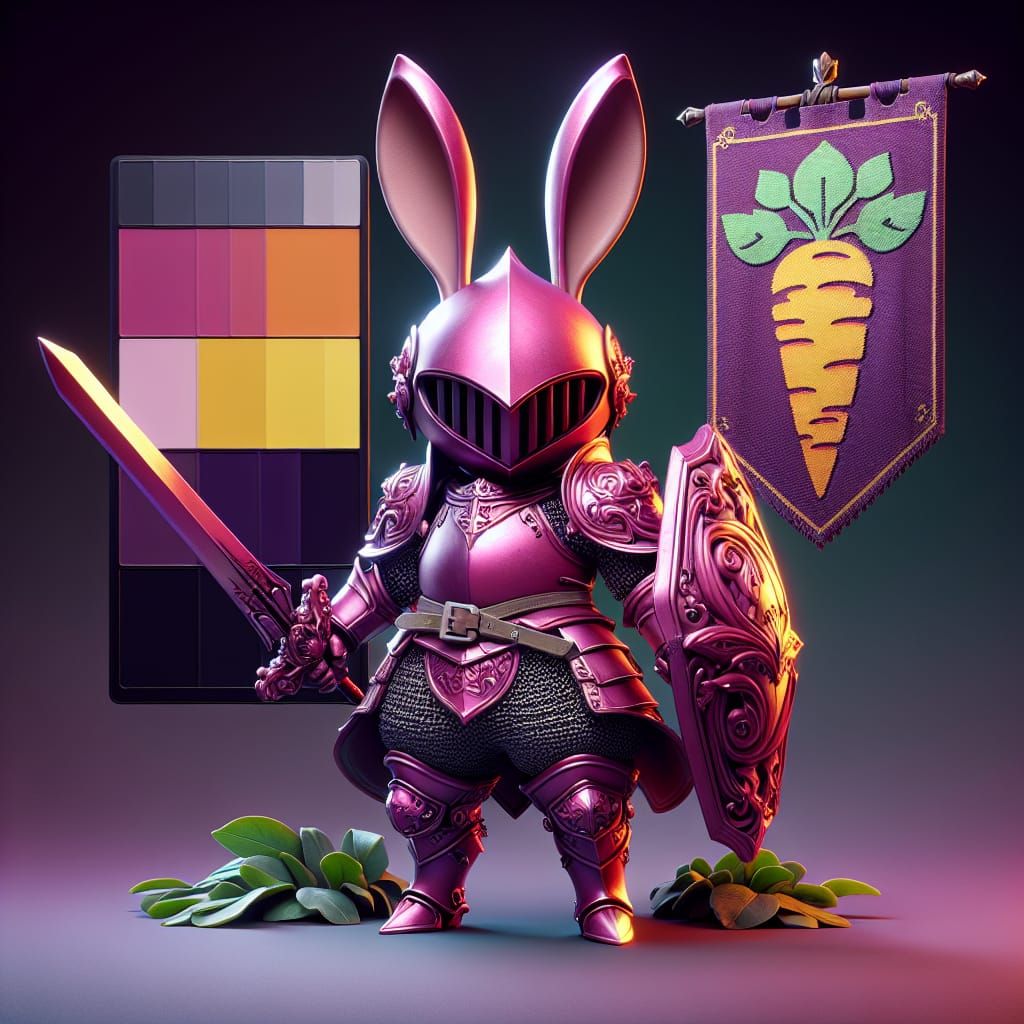 Rabbit Knight in Pink Armor, Art Nouveau Style