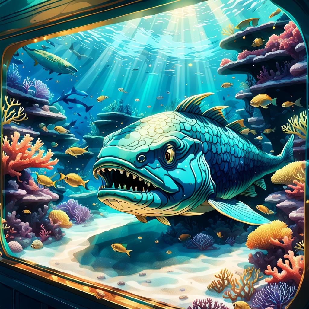 Sleeping Sea Monster in Anime Style