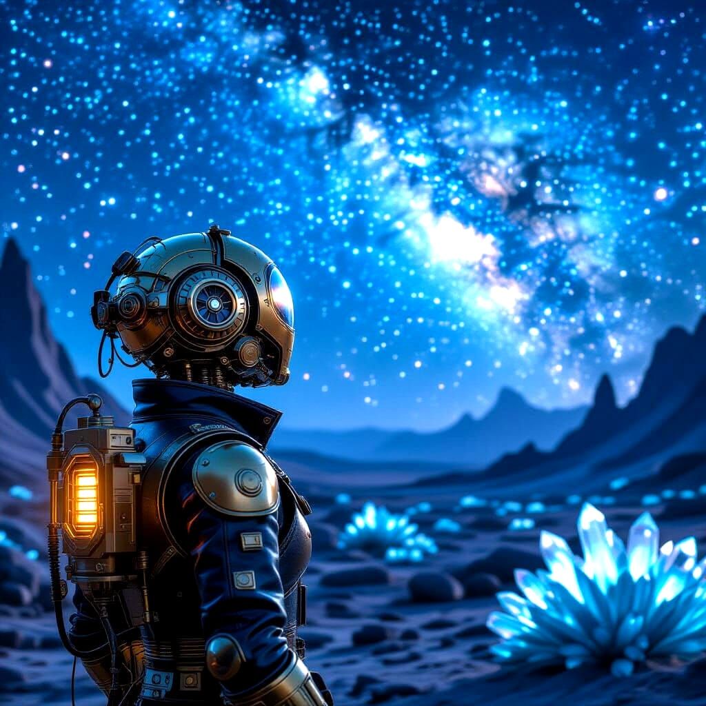 Steampunk Automaton Gazing at Nebula