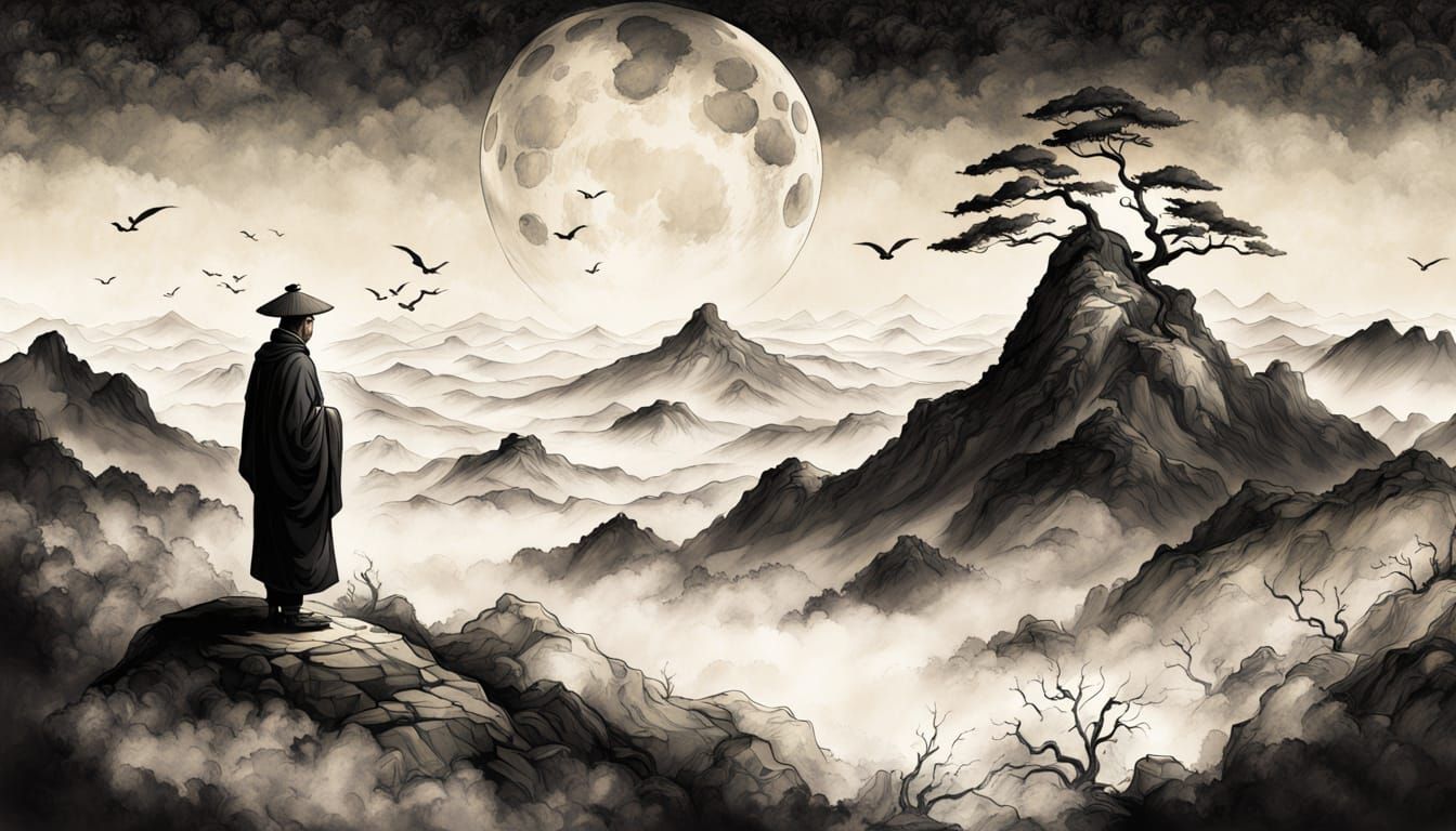 Taoist Existentialism Meets Oblivion In Japanese Ink Wash