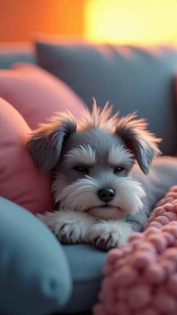 Sleeping Schnauzer in Cozy 3D Digital Art