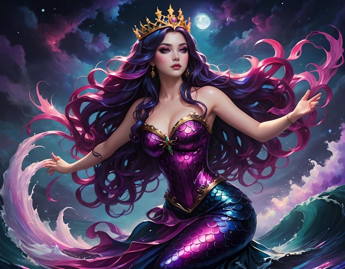 Gothic Anime Mermaid in Space Colors