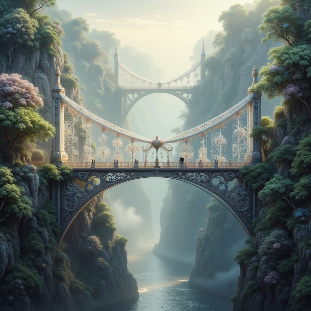 Fractal Lace Suspension Bridge in Fog