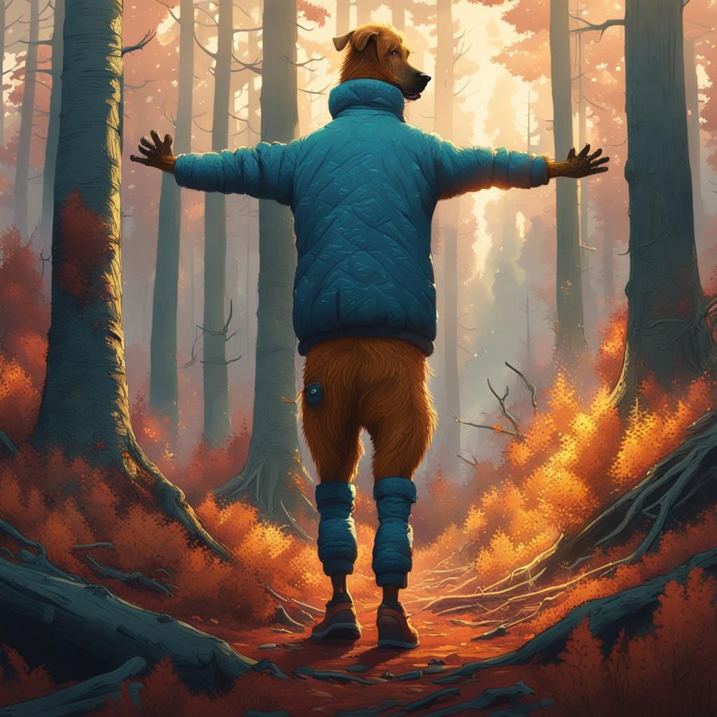 Feces Dog in Magical Forest, Matte Painting