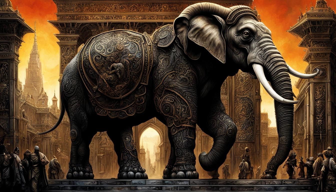 Magnificent War Elephant Attack in Surreal Style