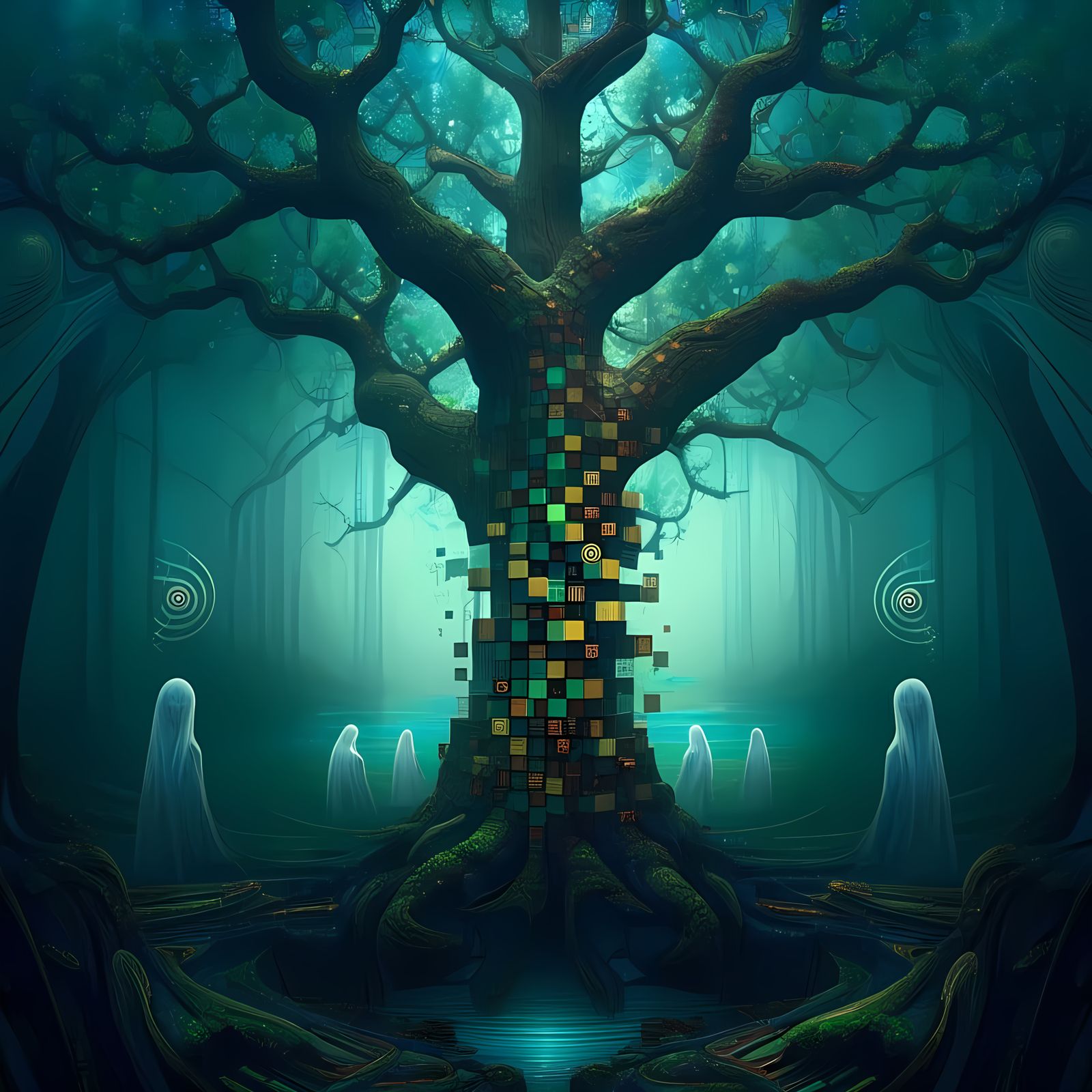 Surreal Oak Tree with Optical Illusions