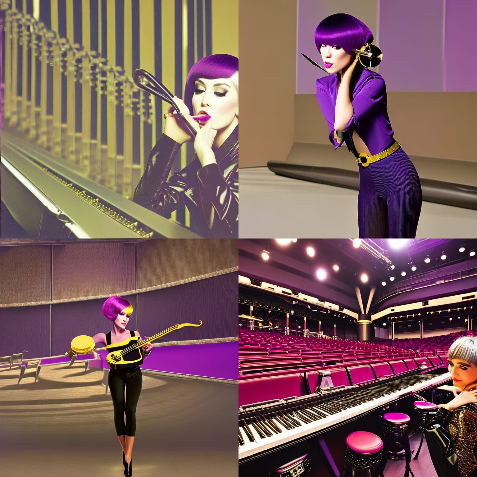 Young Woman on Stage with Musical Instruments