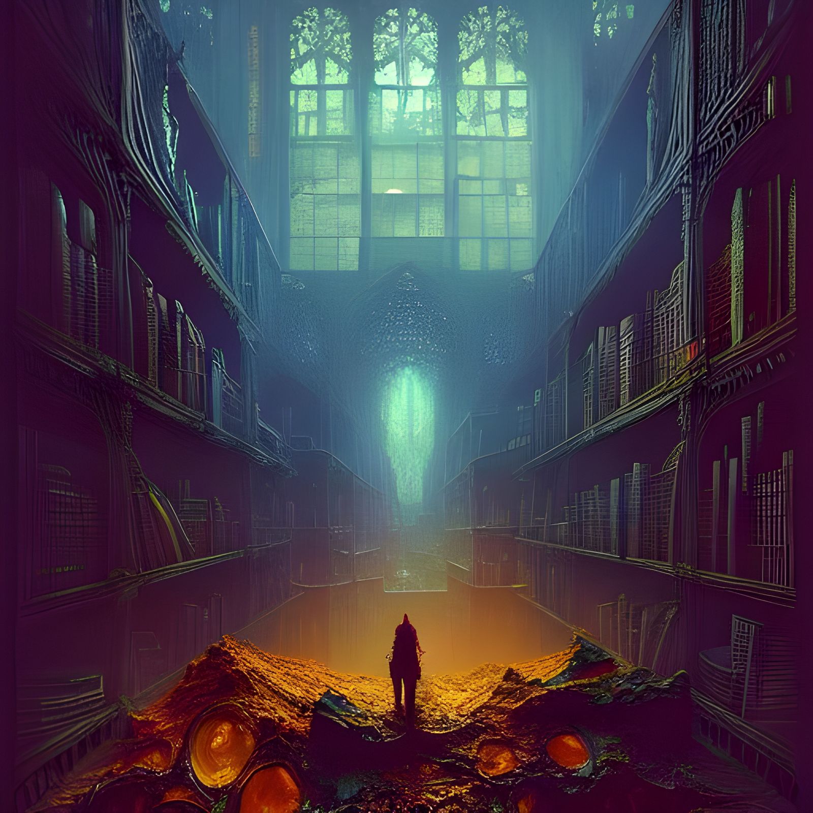 Amber Potions and Honeycomb Shelf: Fantasy Art