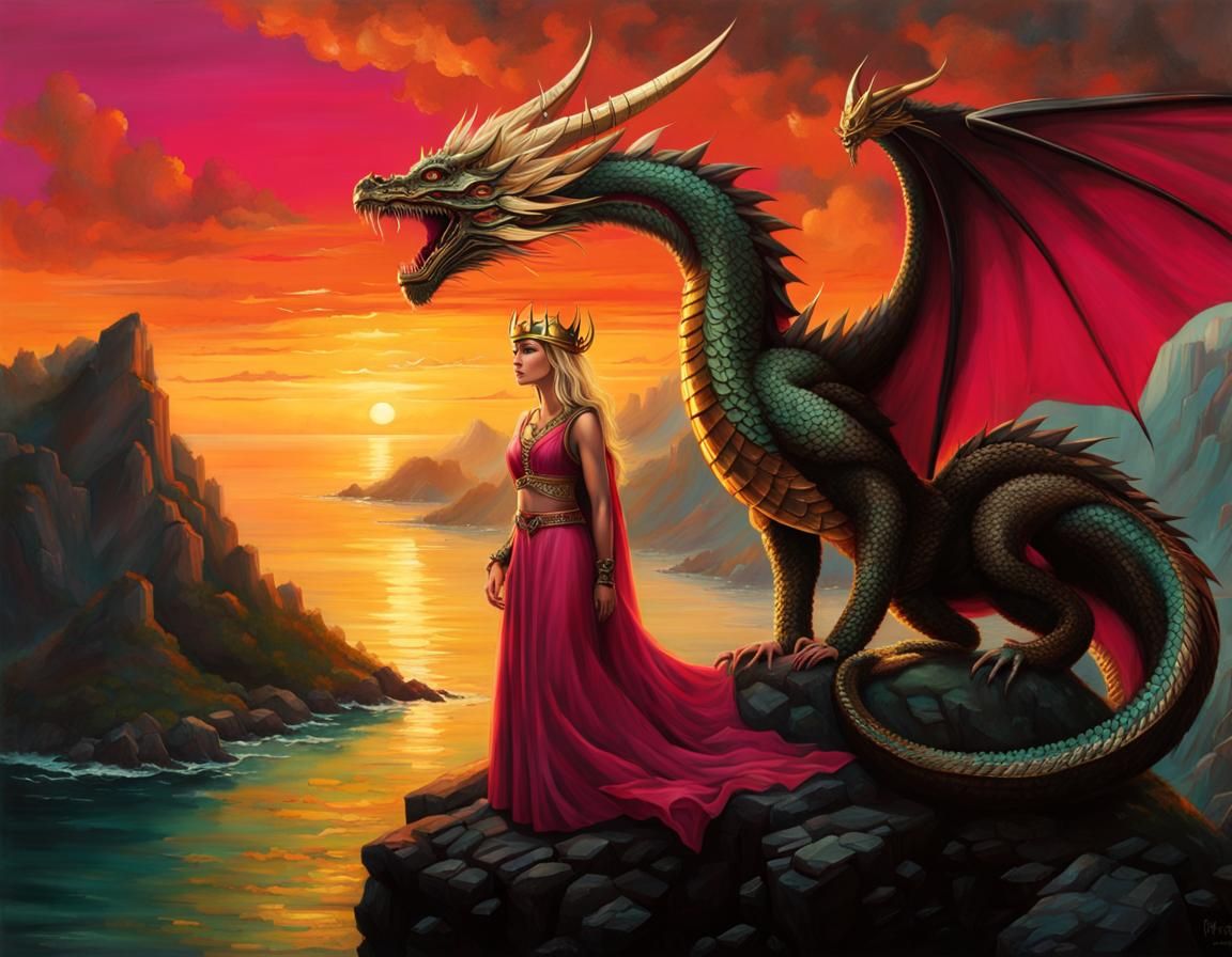 Dragon Guardian Protecting Viking Woman: Renaissance Style