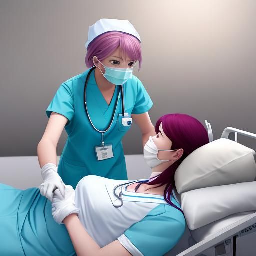 Surgical Nurse Checks on Patient in Anime Style
