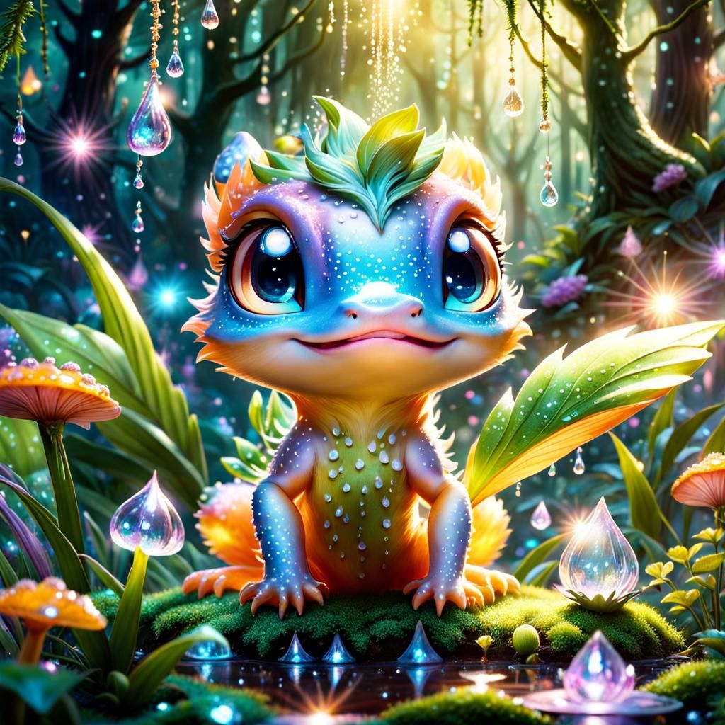 Charming Dewdrop Newt in Enchanted Forest Garden