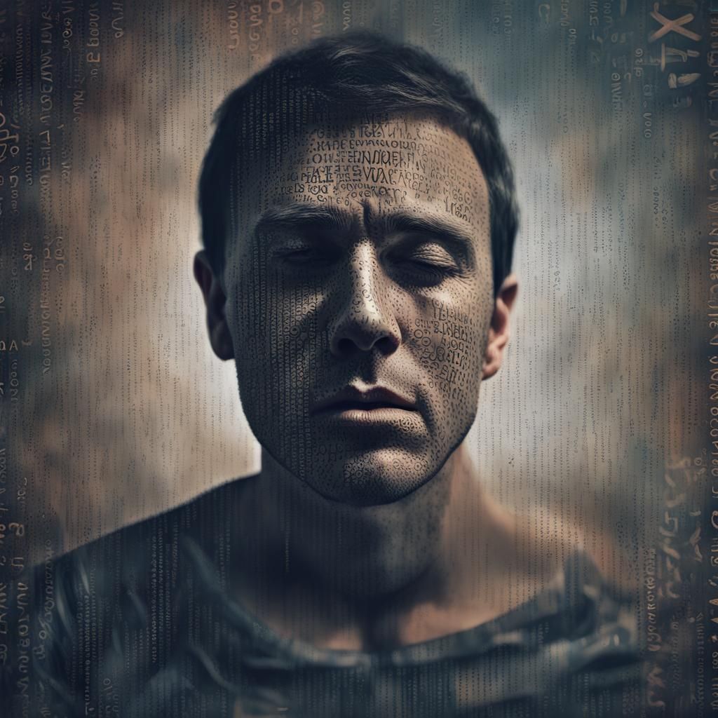 Man with Words: Digital Art Exploring Addiction