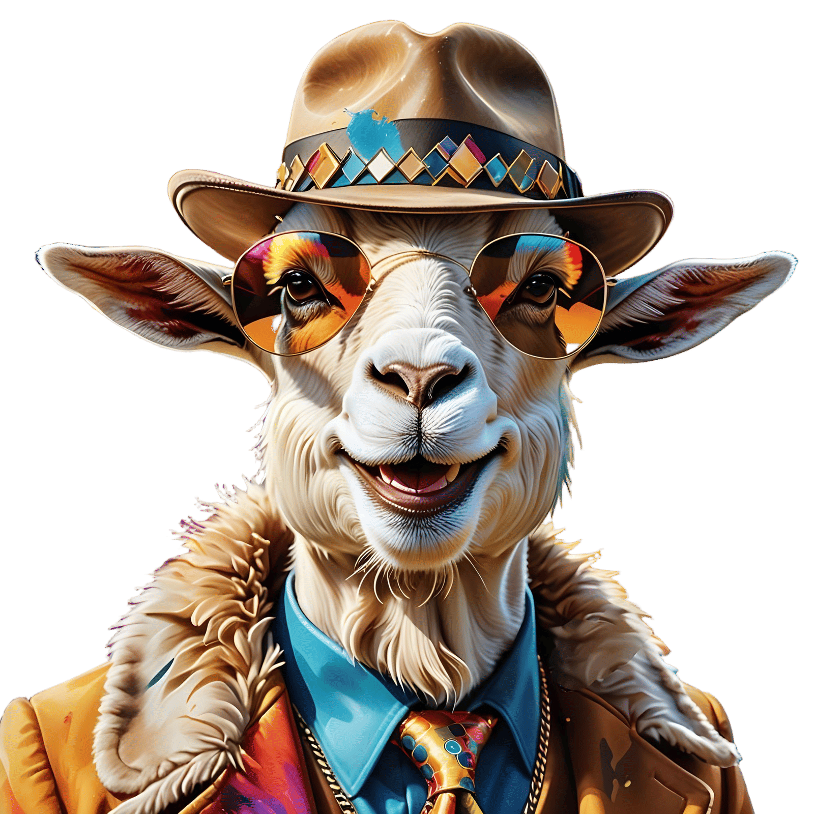 Humorous Goat Portrait with Cigar and Accessories