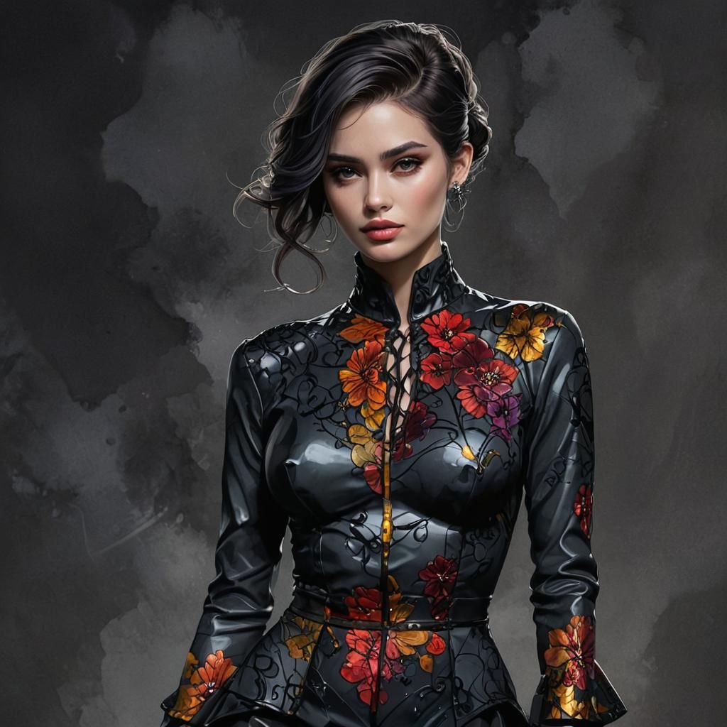 Edgy Female Character in Alcohol-Ink Style