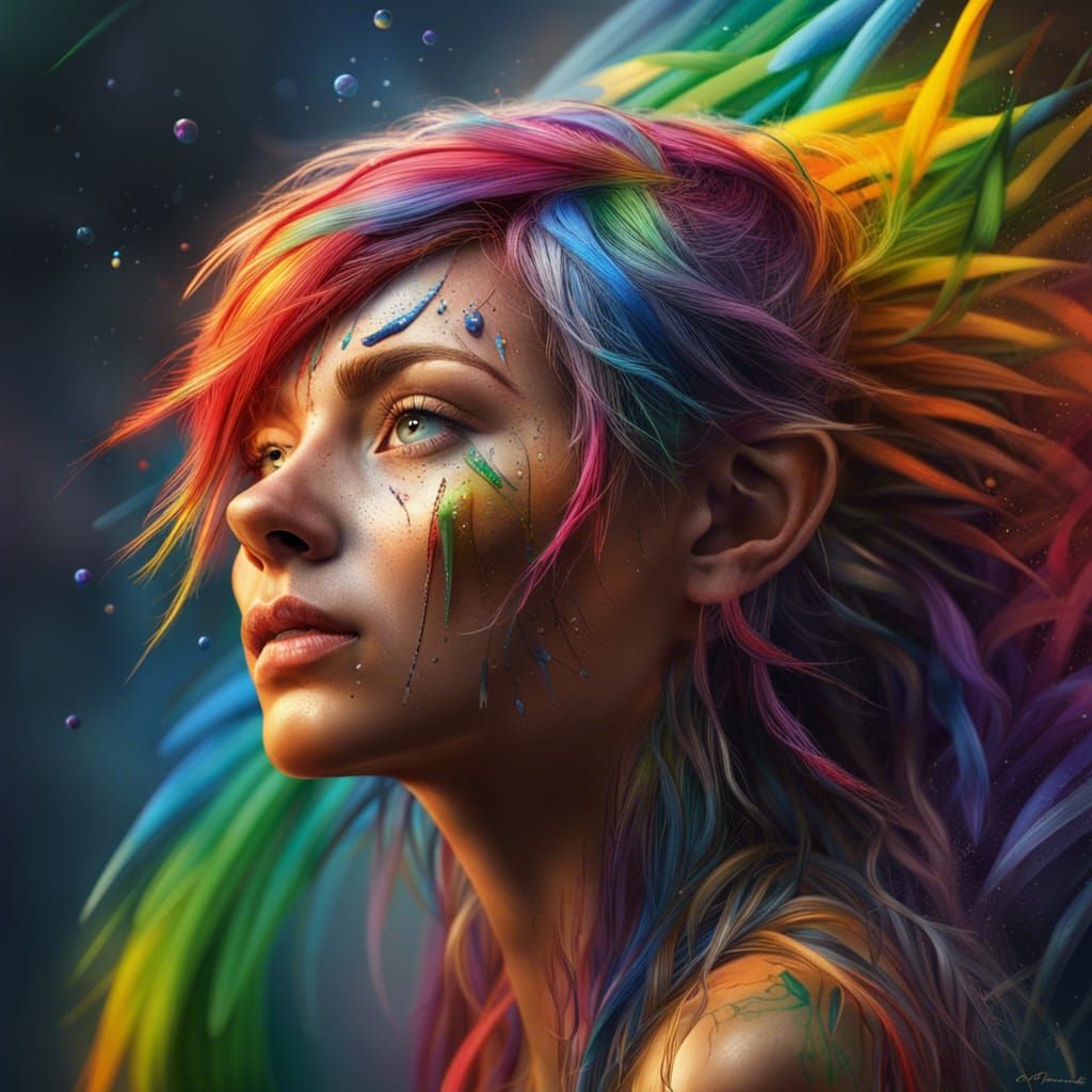 Rainbow Haired Fairy with Translucent Wings
