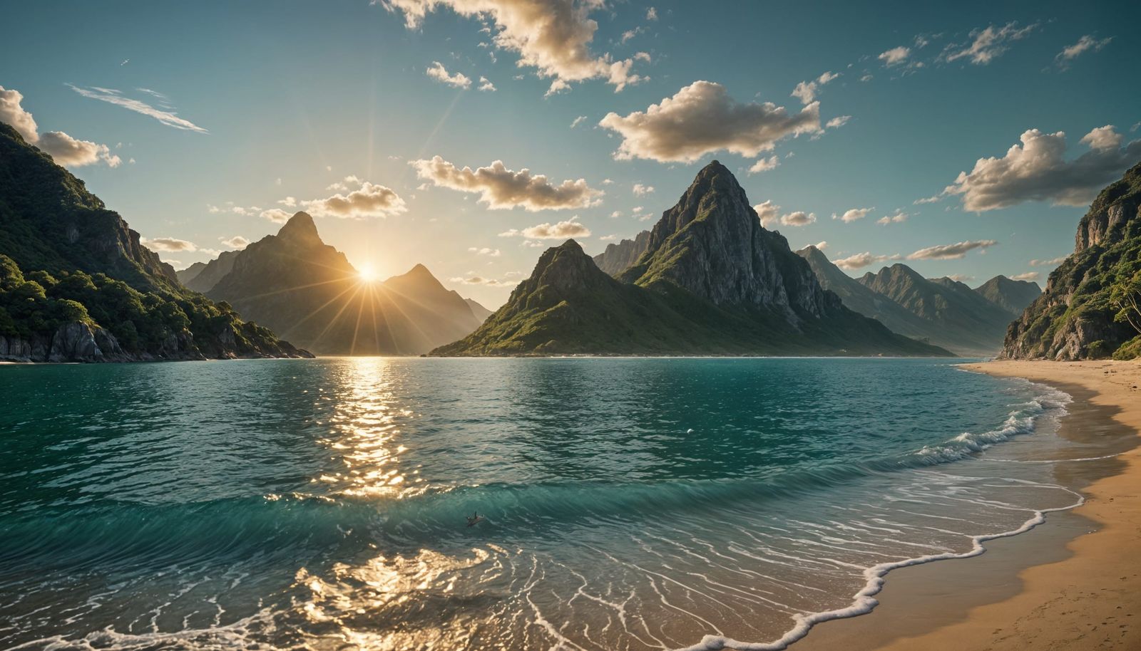Majestic Mountains Meet Serene Ocean at Dawn
