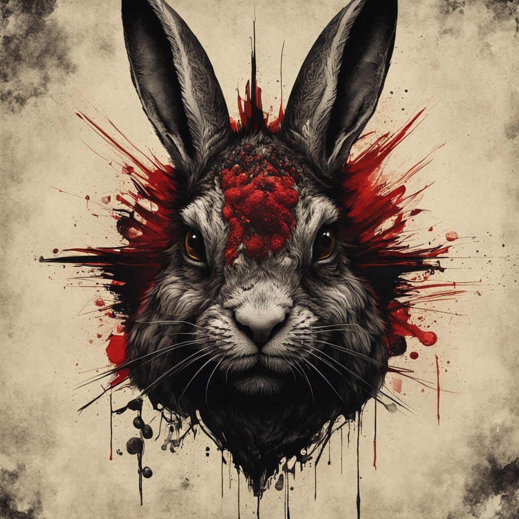 Evil Biomechanical Rabbit in Smokey Grunge Art