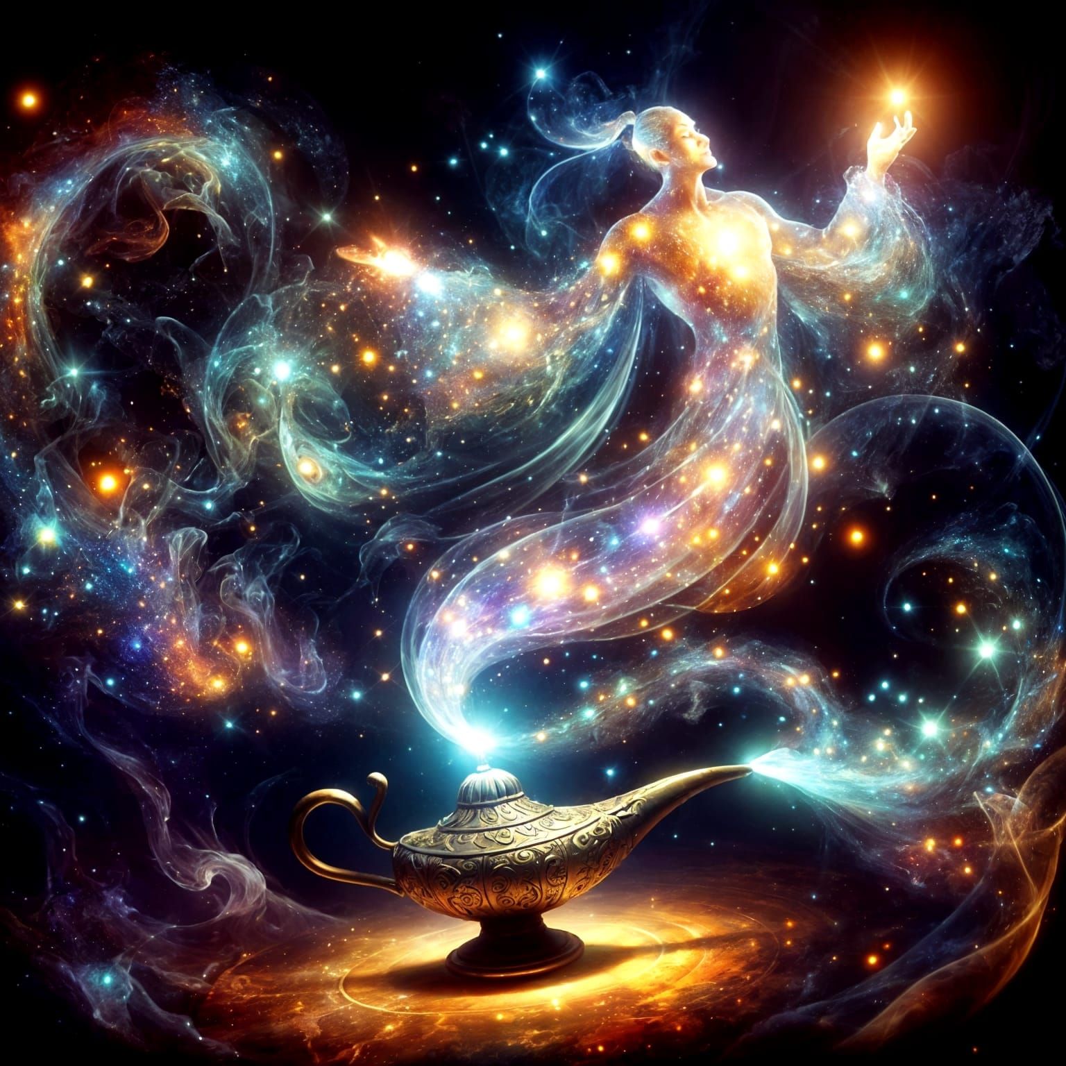 Enchanted Genie Emerges From Ancient Lamp
