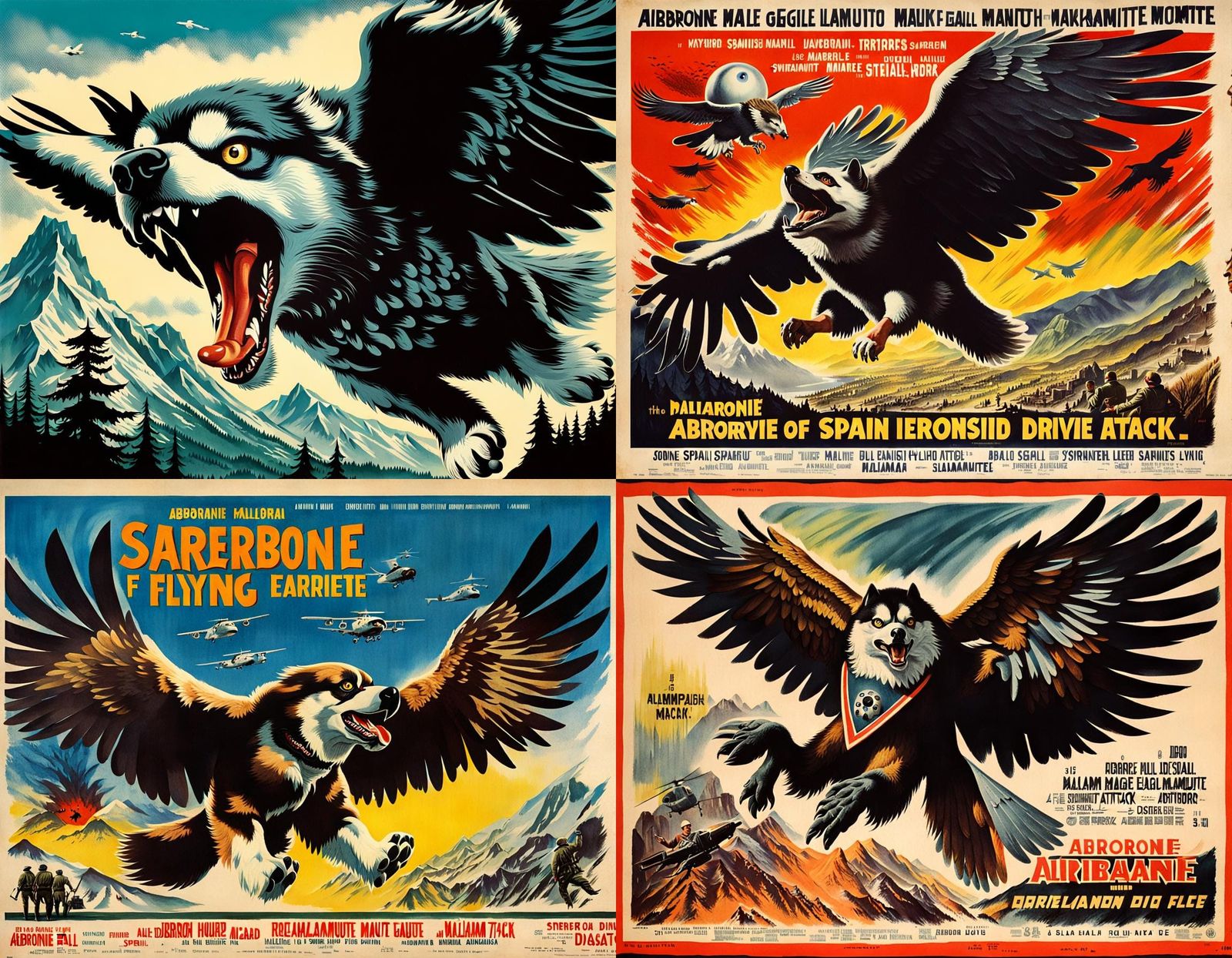 Vintage Movie Poster: Flying Eagle Malamute Eyeball Horror