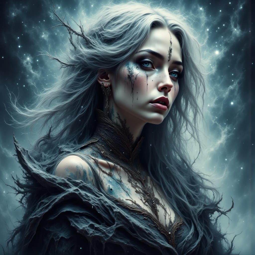 Fae Crone Witch: Winter Storm Spirit Portrait