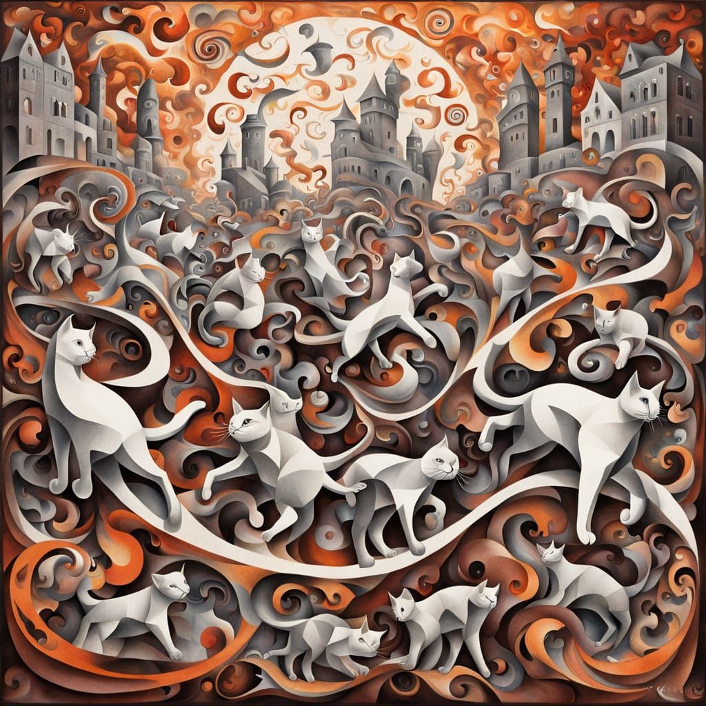 Ethereal Cats in Whirling Dance