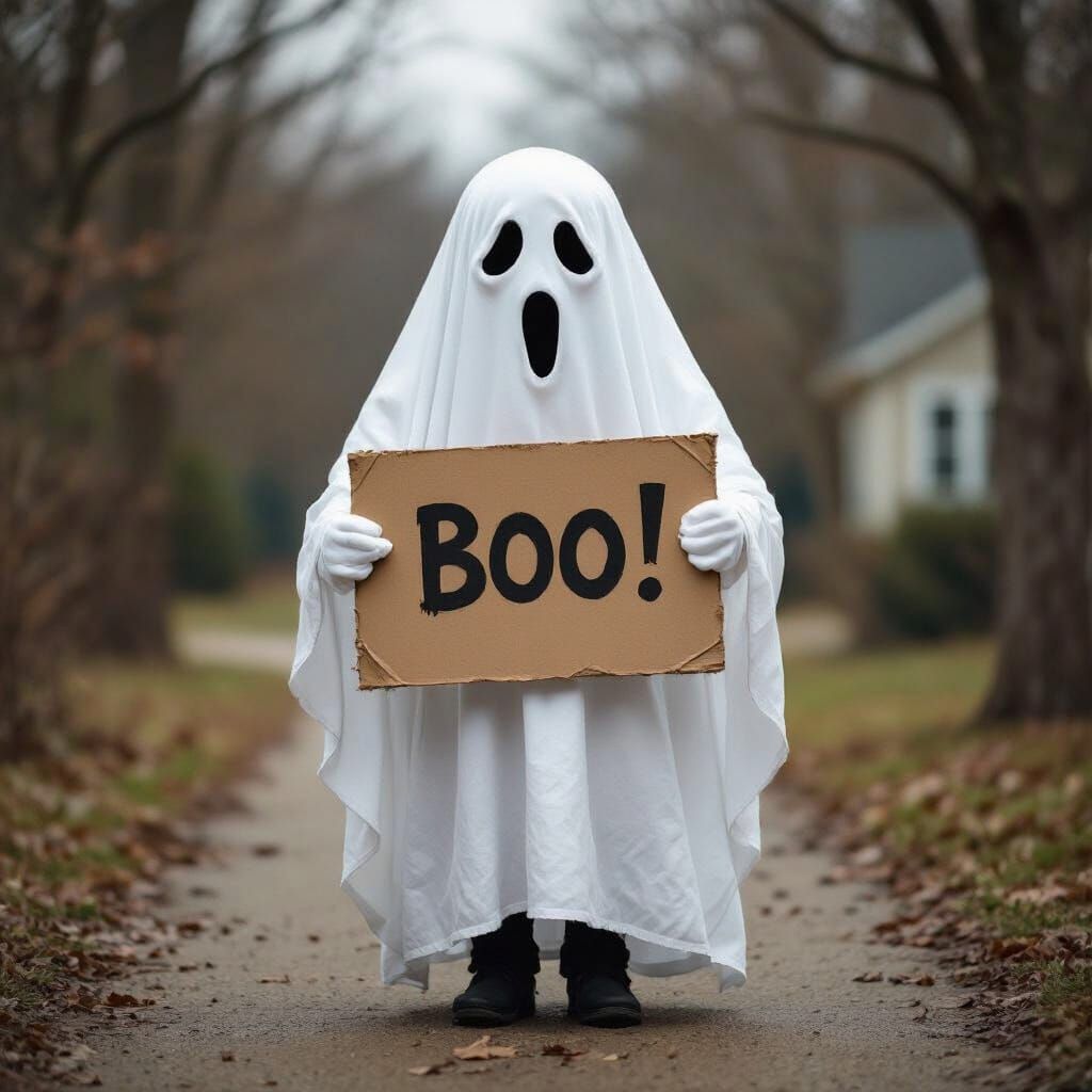 Scary Ephemeral Ghost with Boo Sign