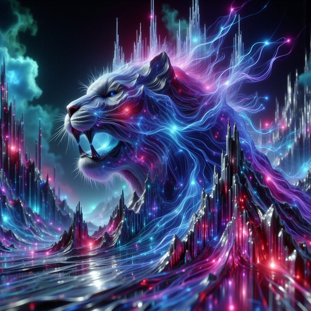 Tiger Made of Cymatic Patterns and Ferrofluid Spikes