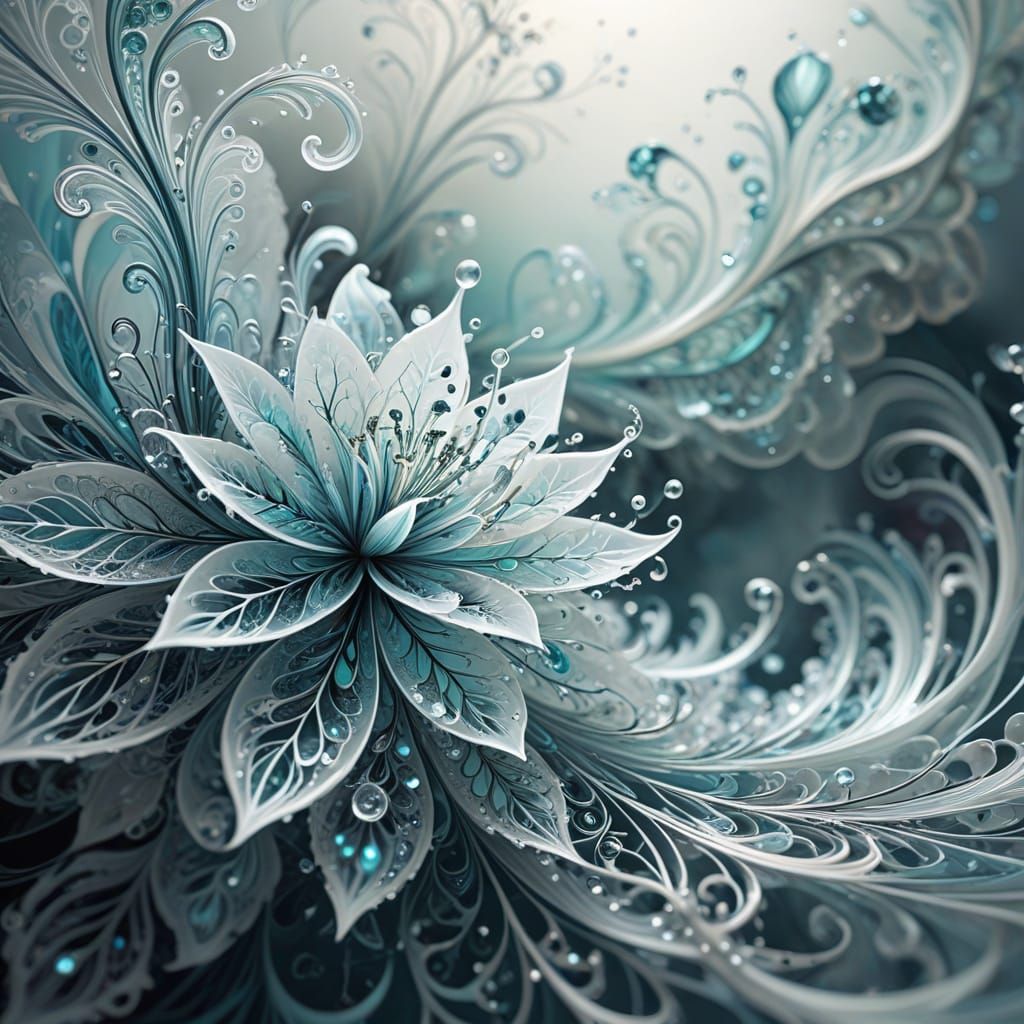 Abstract Fractal Flowers in Watercolor Style