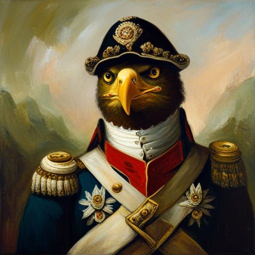 Eagle in Military Outfit, Oil Painting