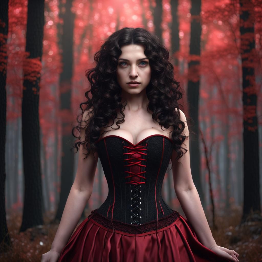 Enchanting Witch Casting Magic in Dark Forest