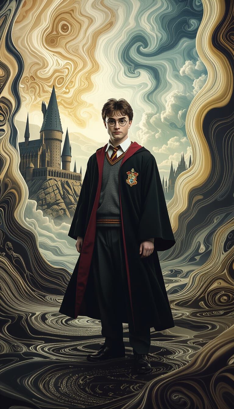Harry Potter in a Surreal Dreamscape, Oil on Canvas