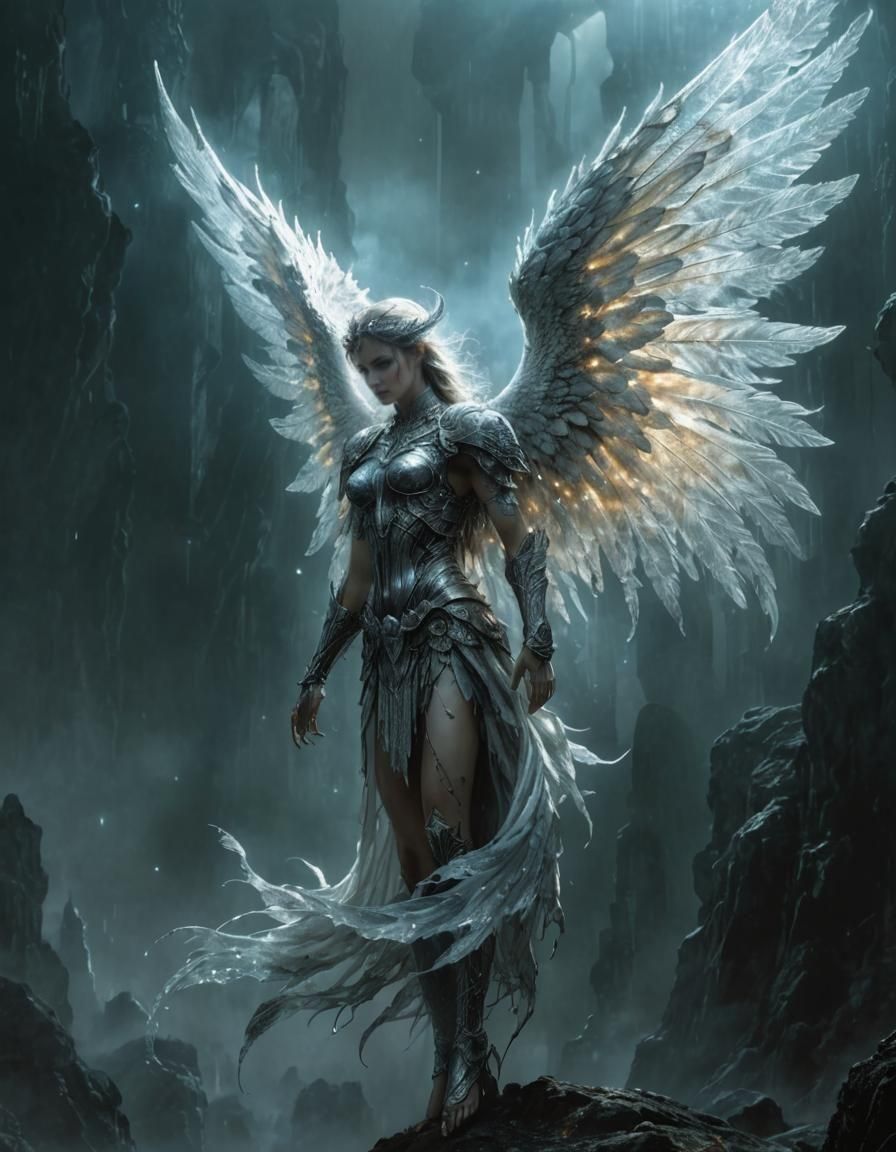 Bioluminescent Angel With Intricate Wings