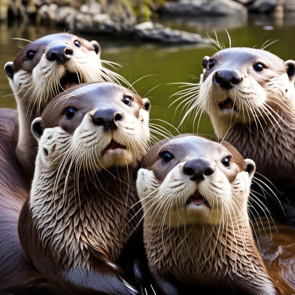 Otters Posing for a Selfie Together