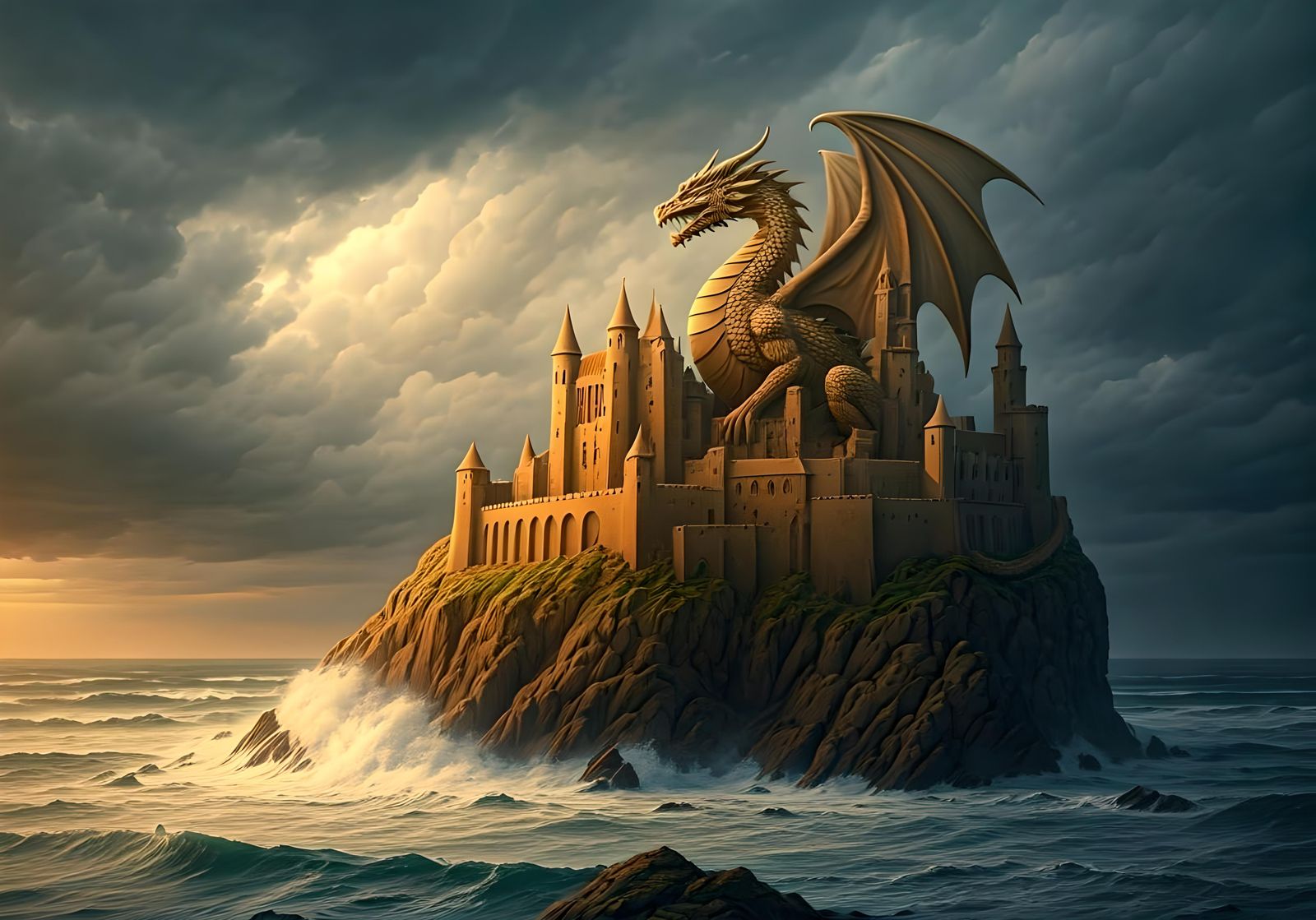 Medieval Sand Castle with Dragon