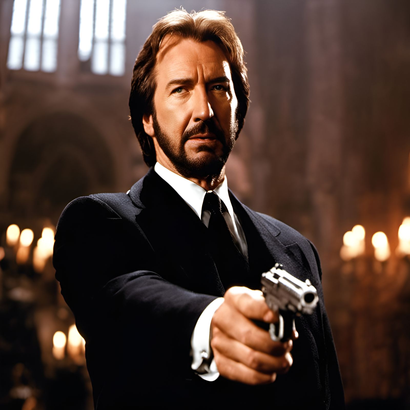 Alan Rickman as Hans Gruber: Photorealistic Portrait