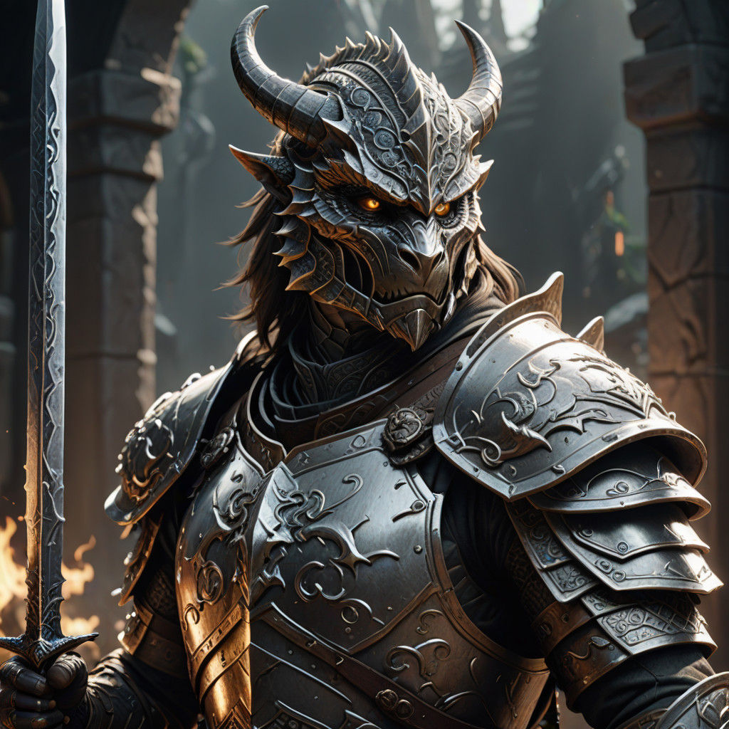 Heroic Dovahkiin with Dragonborn Sword in Hyper-Realistic An...