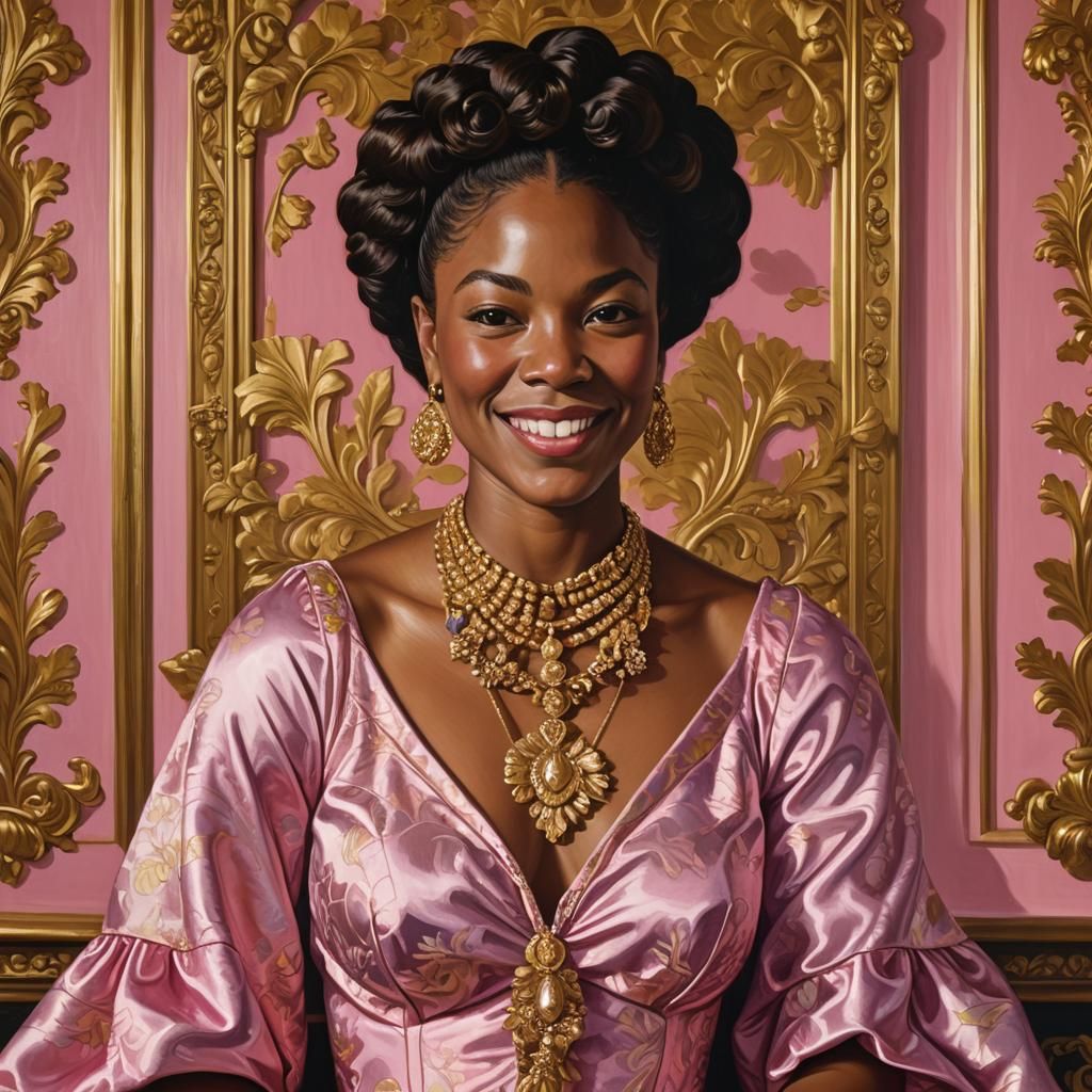 African Queen in Regal Splendor, in Oil Painting Style