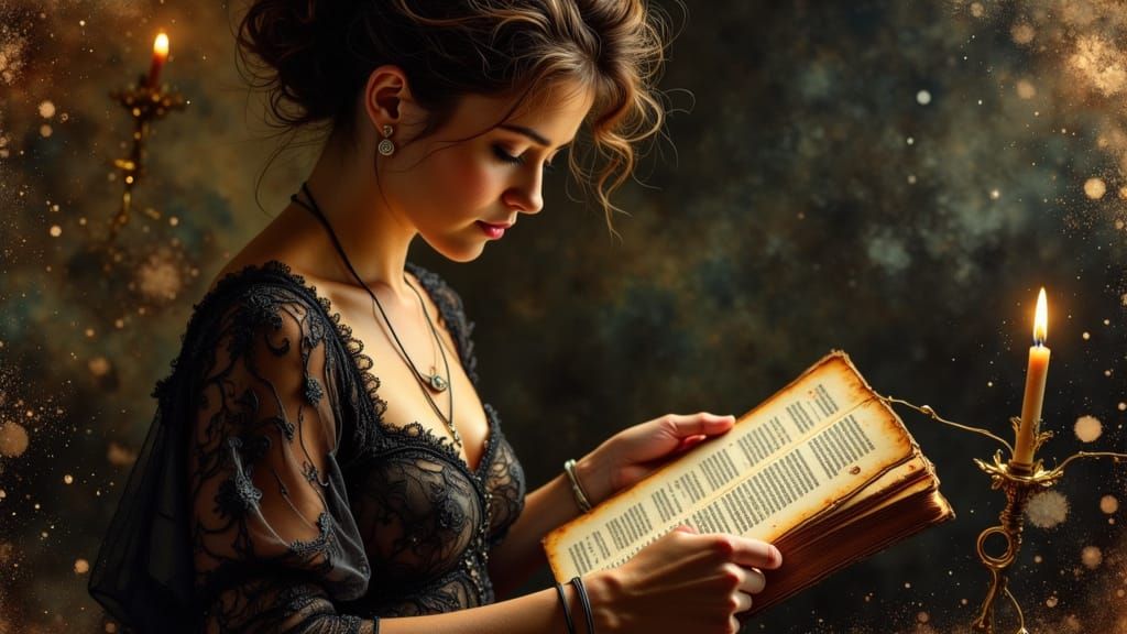 Woman Reading in Old Study, Dutch Masters Style