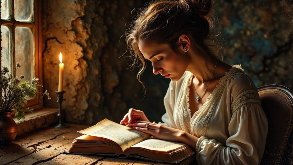 Woman Reading by Candlelight in Dutch Master Style