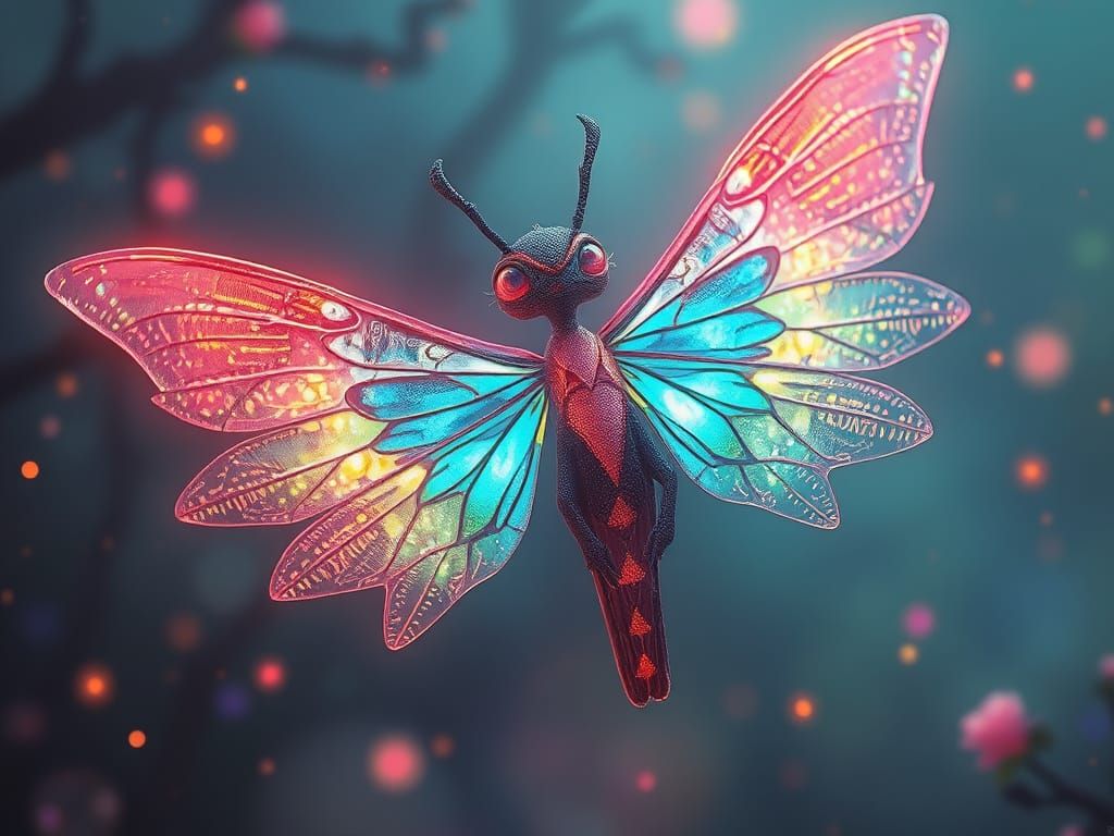 Mysterious Natrimpe with Iridescent Wings in Dreamlike Setti...