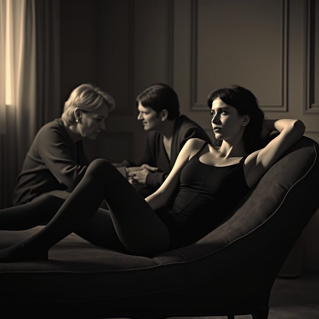 Elegant Woman Lost in Thought Amidst Evening Tension