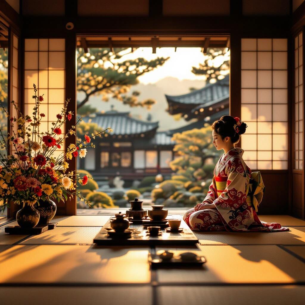 Golden Hour Japanese Tea Ceremony in Historic Temple