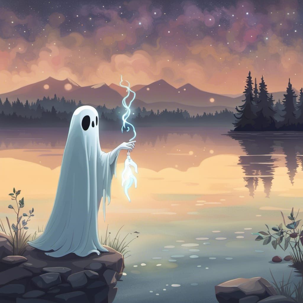 Cute Ghostly Patronus Charm by a Lake